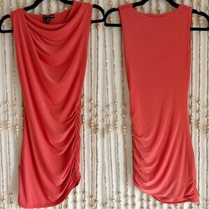 Coral Orange Silky Draped Cowl Neck Sleeveless Mini Form Fitting Dress XS